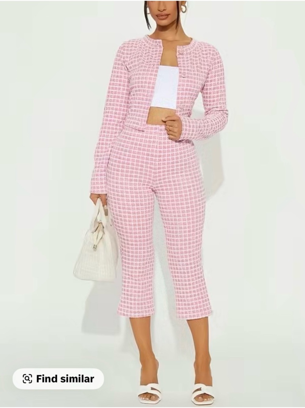 Fashion Nova Pink Tweed Cropped Flare Pants